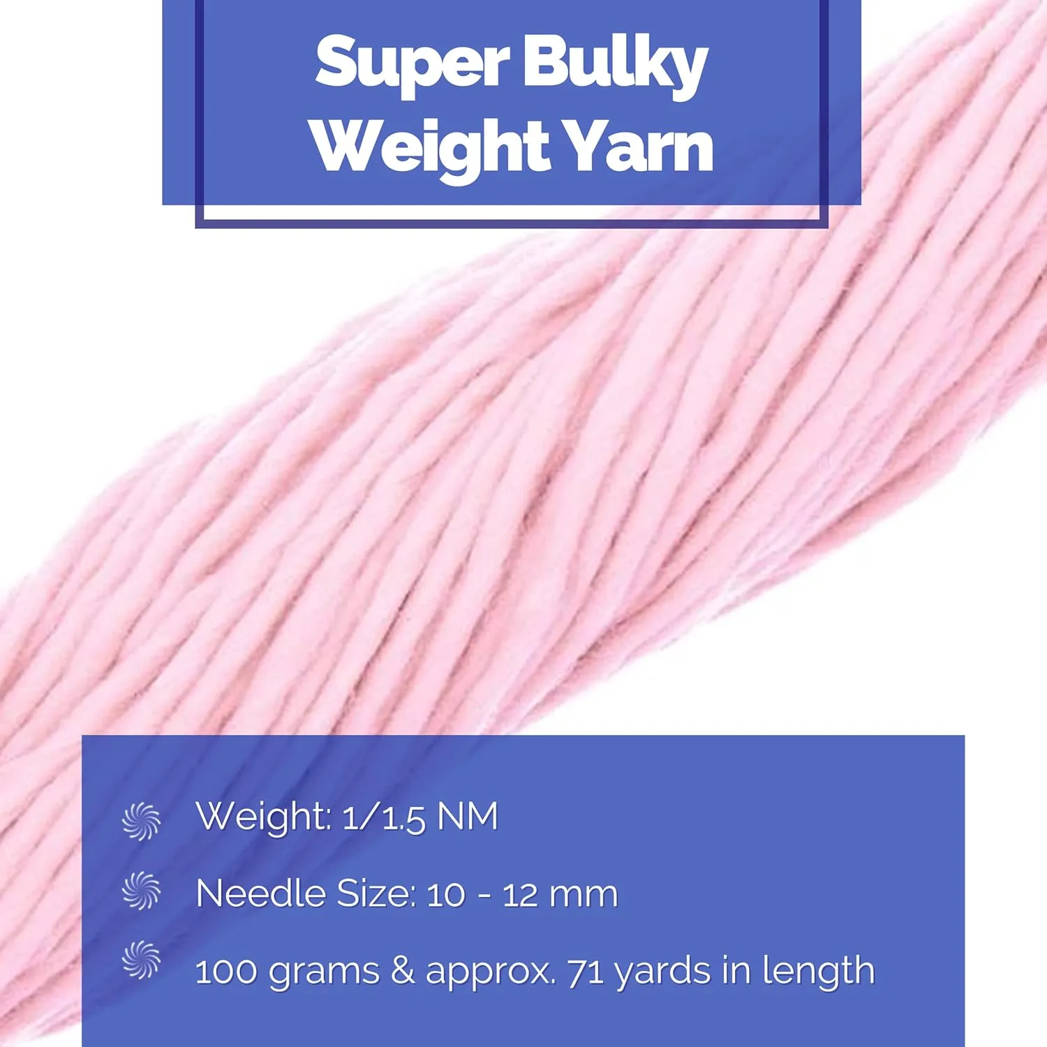 | Premium Super Bulky Merino Wool Yarn | 100-Grams of 100% Chunky Weight for Knitting, Crochet, Baby Blanket, Dyed, Felting, Weaving | Candy Floss Pink