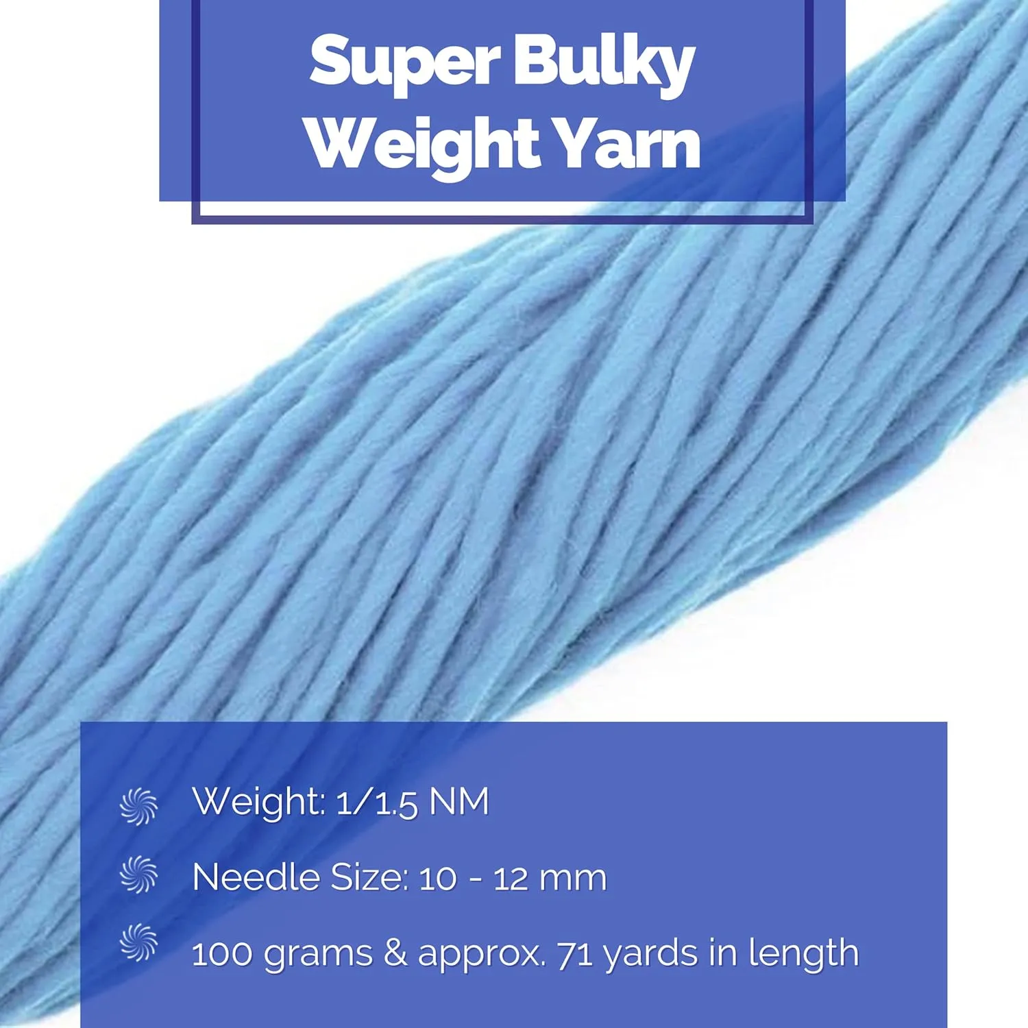 | Premium Super Bulky Merino Yarn | 100-Grams of 100% Wool Yarn Chunky Weight, Thick Wool Yarn for Knitting, Crochet, Baby Blanket, Dyed, Felting, Weaving, Dream Blue