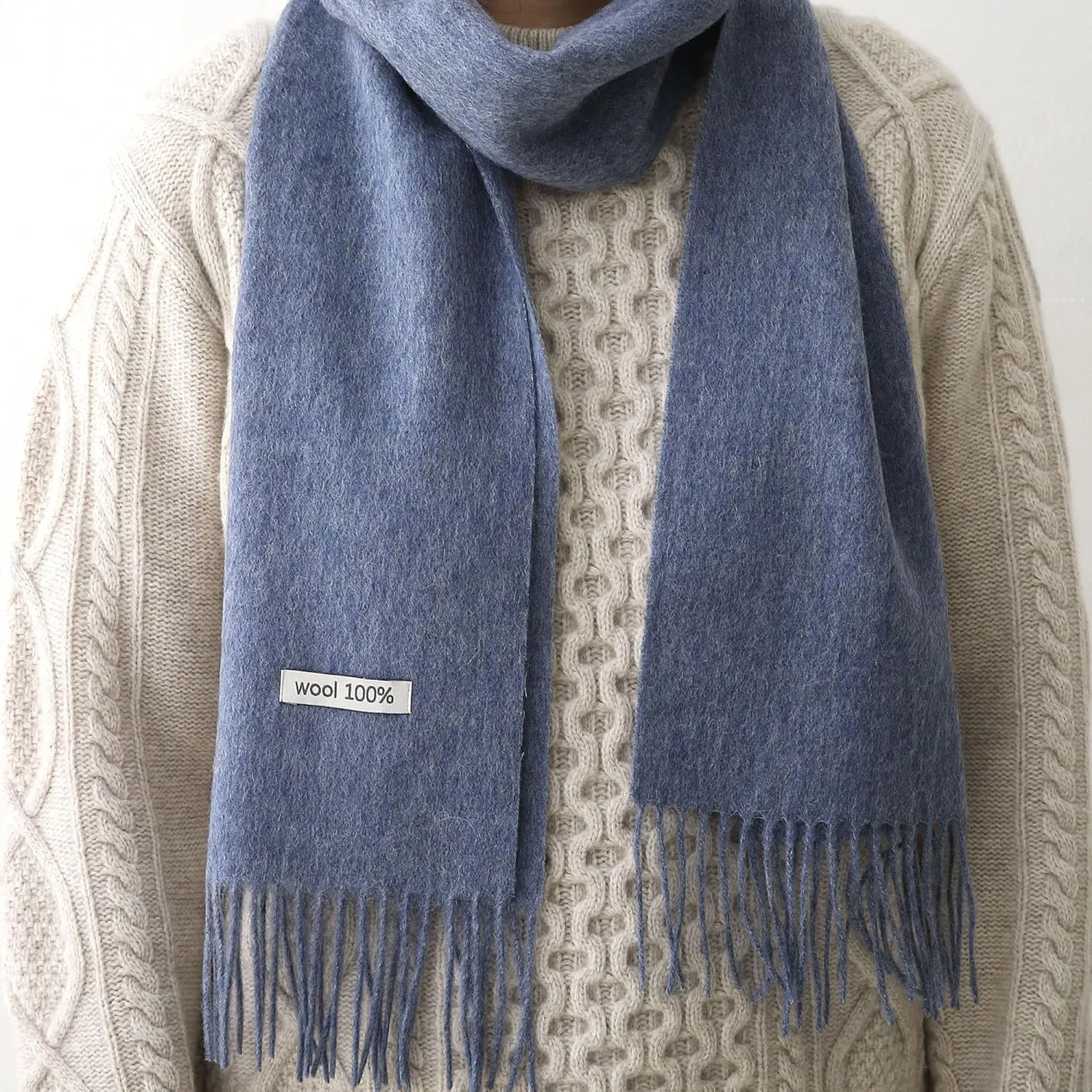 100% Wool Scarf - Men and Women Winter Warm Soft Luxurious Solid Colors Gift Box