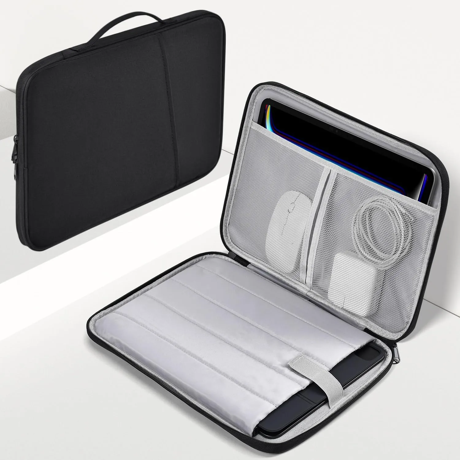 13 inch Laptop Sleeve Case for 2025-2022 MacBook Air 13.6 inch M4 M3 M2 Chip A3240 A3113 A2681 Water-Resistant Shockproof Handle Bag Cover w/Accessory Pocket -Black