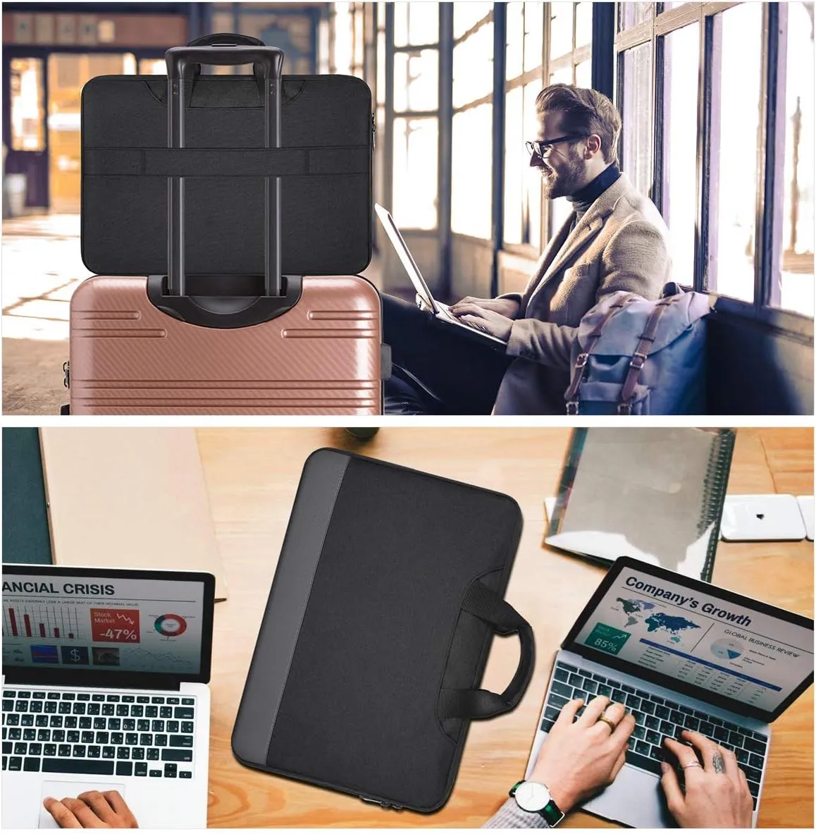 14 15 Inch Waterproof Laptop Sleeve Men Women TSA Briefcase for MacBook Pro 14 M4/M3/M2/M1, Macbook Air 15 M4/M3, Dell Inspiron 14/XPS 15, Lenovo Acer HP ASUS Chromebook 14 Carring Case, Black