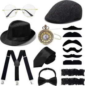 1920s Mens Costume Accessories Outfit Fedora Hat Vintage Roaring 20s Costumes Gangster Accessories for Gatsby Party