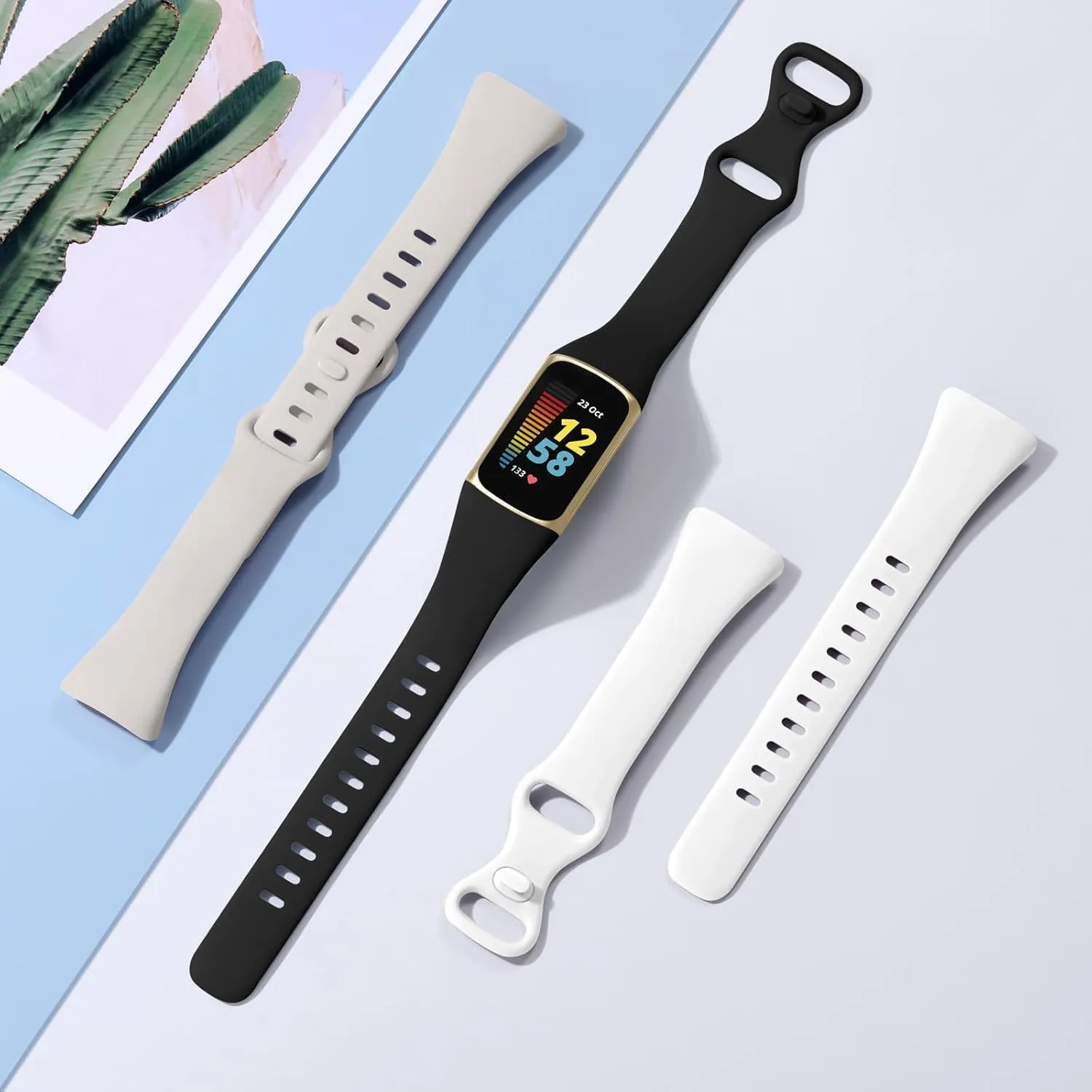 2 Pack Compatible with Fitbit Charge 5 Bands/Fitbit Charge 6 Bands for Women Men, Soft Breathable Sports Adjustable Replacement Wristbands for Women Men