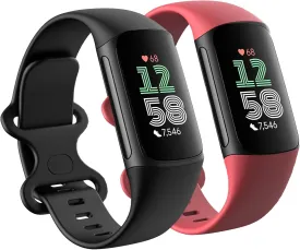 2 Pack Compatible with Fitbit Charge 5 Bands/Fitbit Charge 6 Bands for Women Men, Soft Breathable Sports Adjustable Replacement Wristbands for Women Men