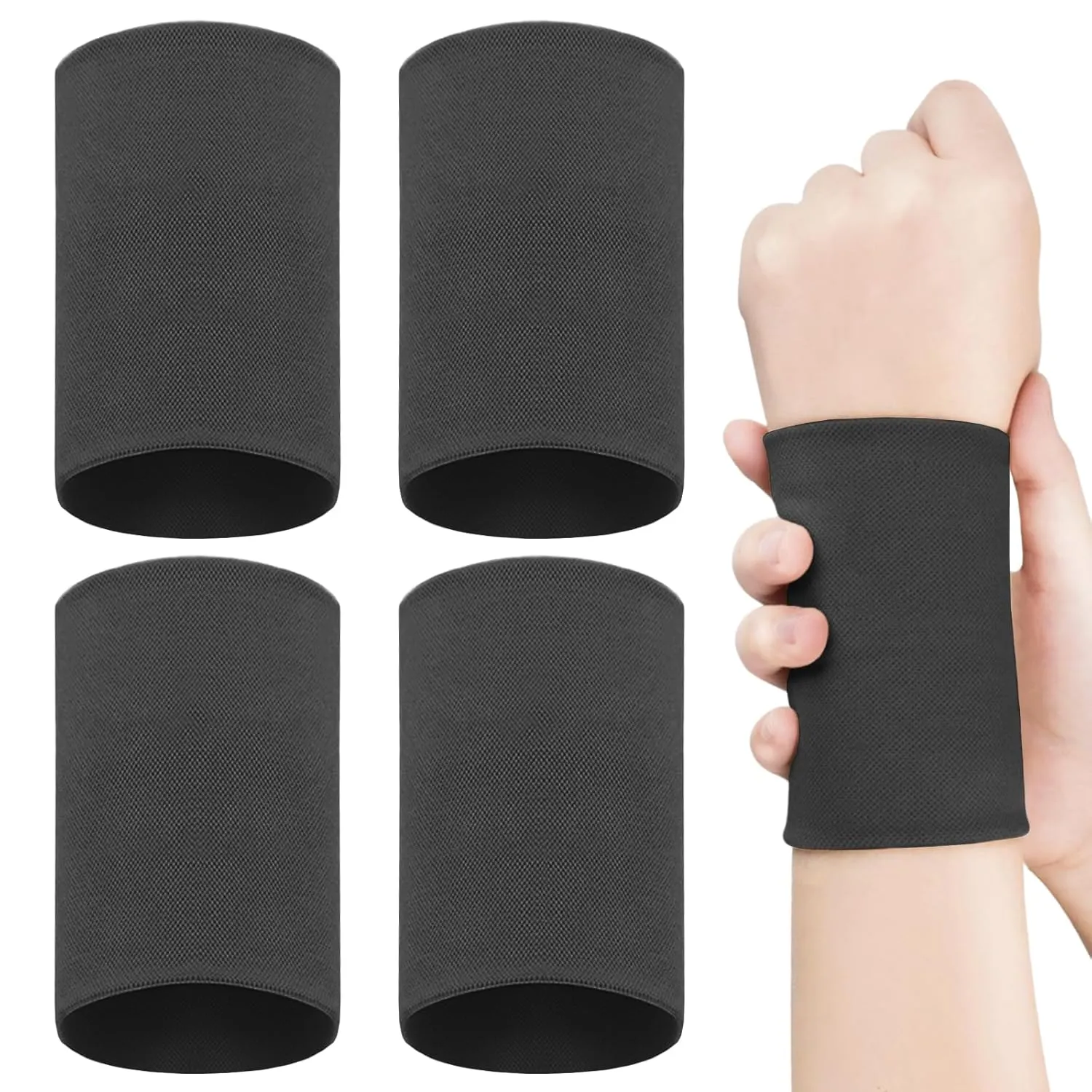2 Pairs Wrist Wraps Men & Women Black Sport Compression Wrist Brace Wrist Sleeve Elastic Wrist Widget Bands Supports Carpal Tunnel Tattoo Cover Up(Medium)