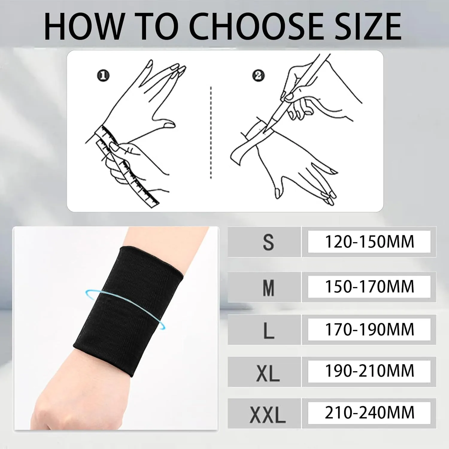 2 Pairs Wrist Wraps Men & Women Black Sport Compression Wrist Brace Wrist Sleeve Elastic Wrist Widget Bands Supports Carpal Tunnel Tattoo Cover Up(Medium)
