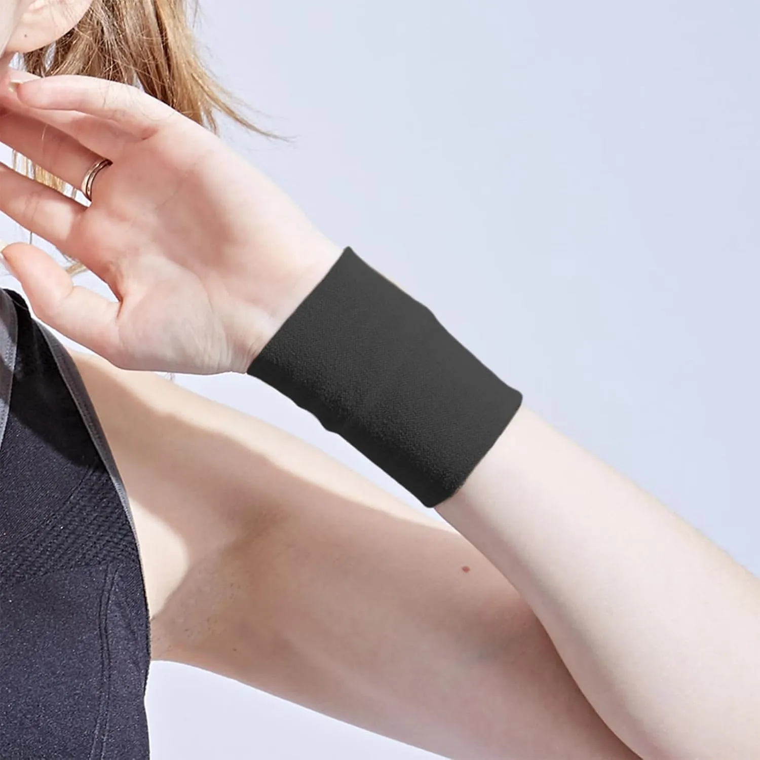 2 Pairs Wrist Wraps Men & Women Black Sport Compression Wrist Brace Wrist Sleeve Elastic Wrist Widget Bands Supports Carpal Tunnel Tattoo Cover Up(Medium)