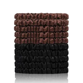 22 Momme 100% Pure Mulberry Silk Scrunchies (10 PCS) - Small Hair Elastics and Ties for Women Sleep, Hair Care No Damage, Black*5 Brown*5