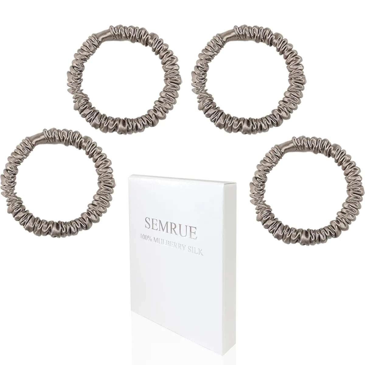 22 Momme 100% Pure Mulberry Silk Scrunchies (4 PCS) - Small Hair Elastics and Ties for Women, Sleep Hair Care, No Damage, Apricot