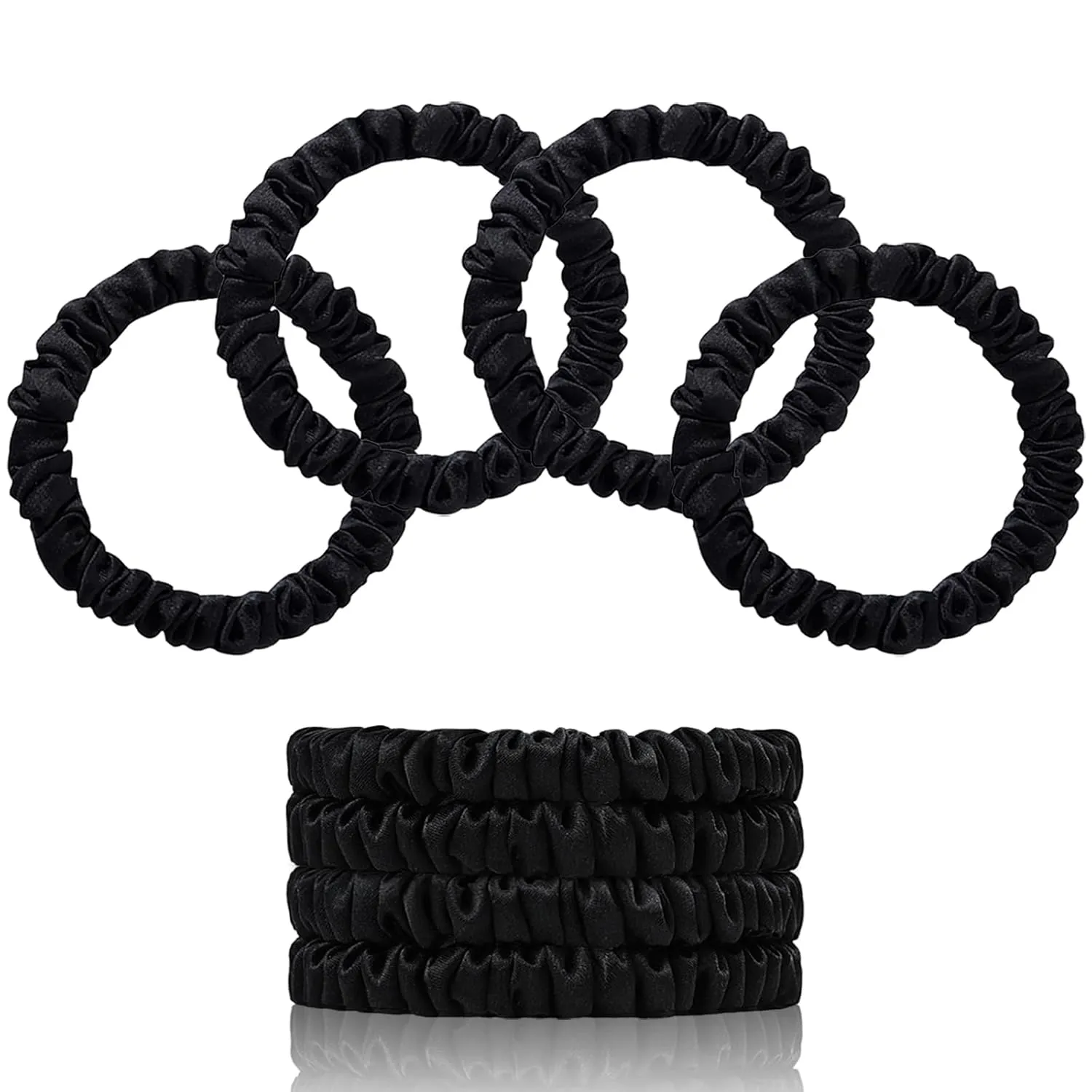 22 Momme 100% Pure Mulberry Silk Scrunchies (4 PCS) - Small Hair Elastics and Ties for Women, Sleep Hair Care, No Damage, Black
