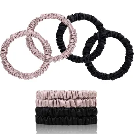 22 Momme Pure Mulberry Silk Scrunchies, Silk Hair Ties Elastics for Hair Sleep, Hair Care and No Damage, 4 PCS (Black*2 Lotus Pink*2)