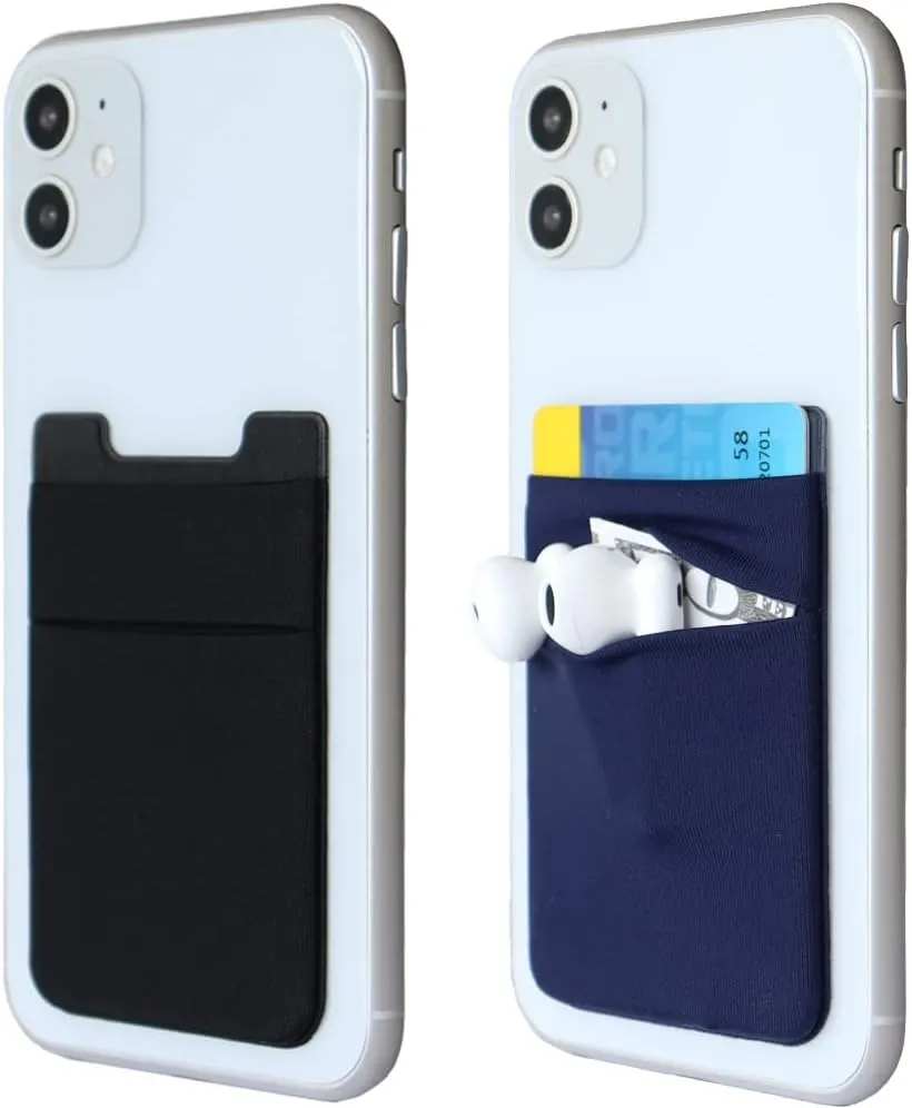 2Pack Adhesive Phone Pocket,Cell Phone Stick On Card Wallet Sleeve,Credit Cards/ID Card Holder(Double Secure) with Sticker for Back of iPhone,Android and All Smartphones-Black&Navy Blue