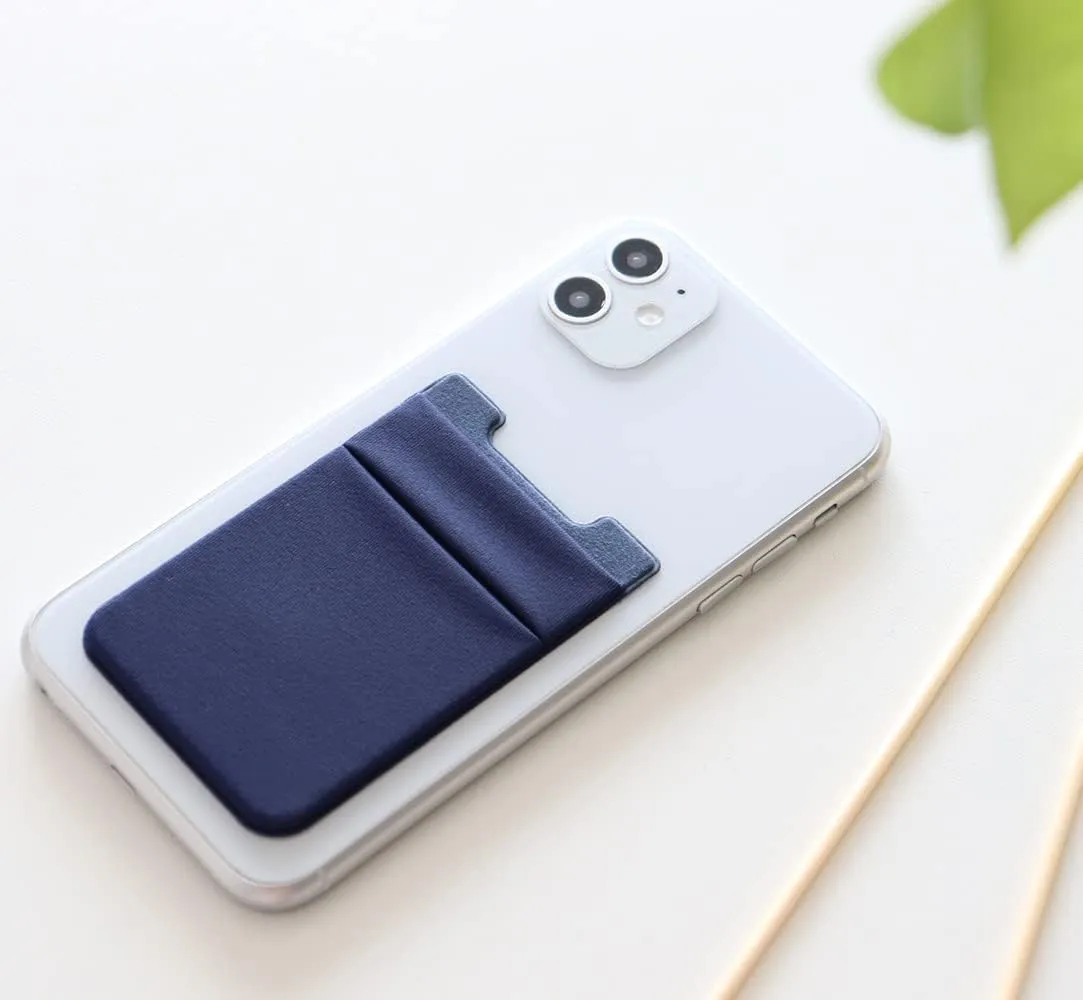 2Pack Adhesive Phone Pocket,Cell Phone Stick On Card Wallet Sleeve,Credit Cards/ID Card Holder(Double Secure) with Sticker for Back of iPhone,Android and All Smartphones-Black&Navy Blue