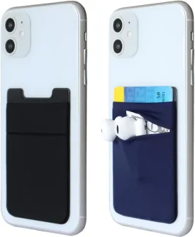 2Pack Adhesive Phone Pocket,Cell Phone Stick On Card Wallet Sleeve,Credit Cards/ID Card Holder(Double Secure) with Sticker for Back of iPhone,Android and All Smartphones-Black&Navy Blue