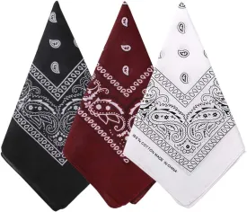 3 Pack 100% Cotton Paisley Pattern Bandanas Face Mask Square Scarf Headwear