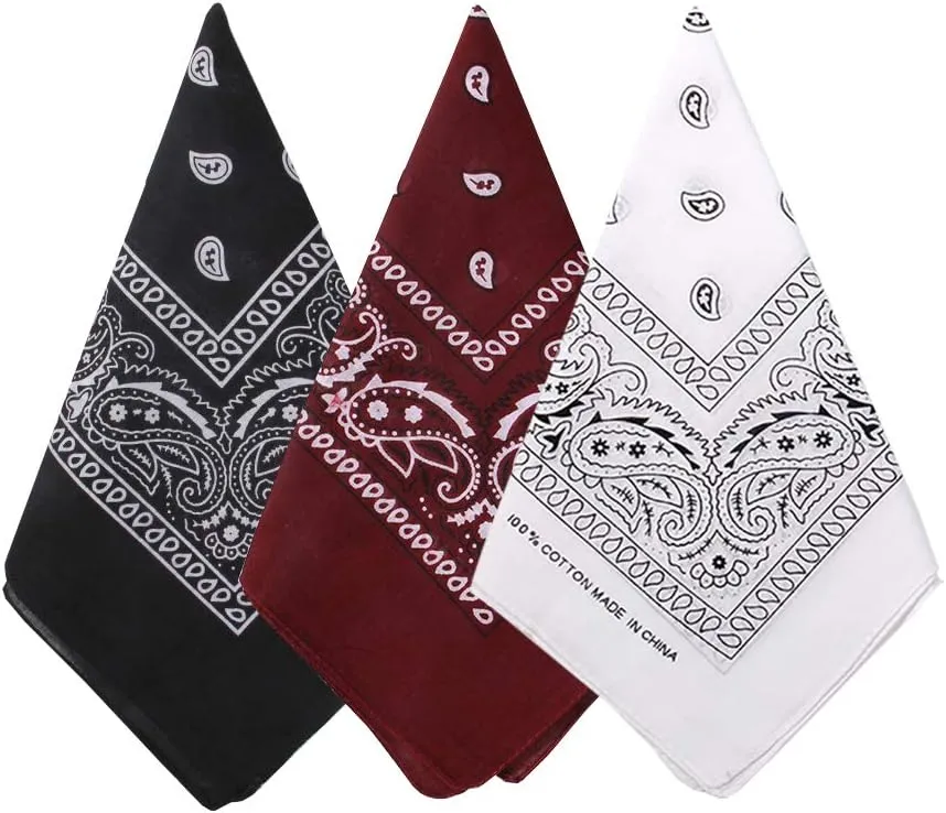 3 Pack 100% Cotton Paisley Pattern Bandanas Face Mask Square Scarf Headwear