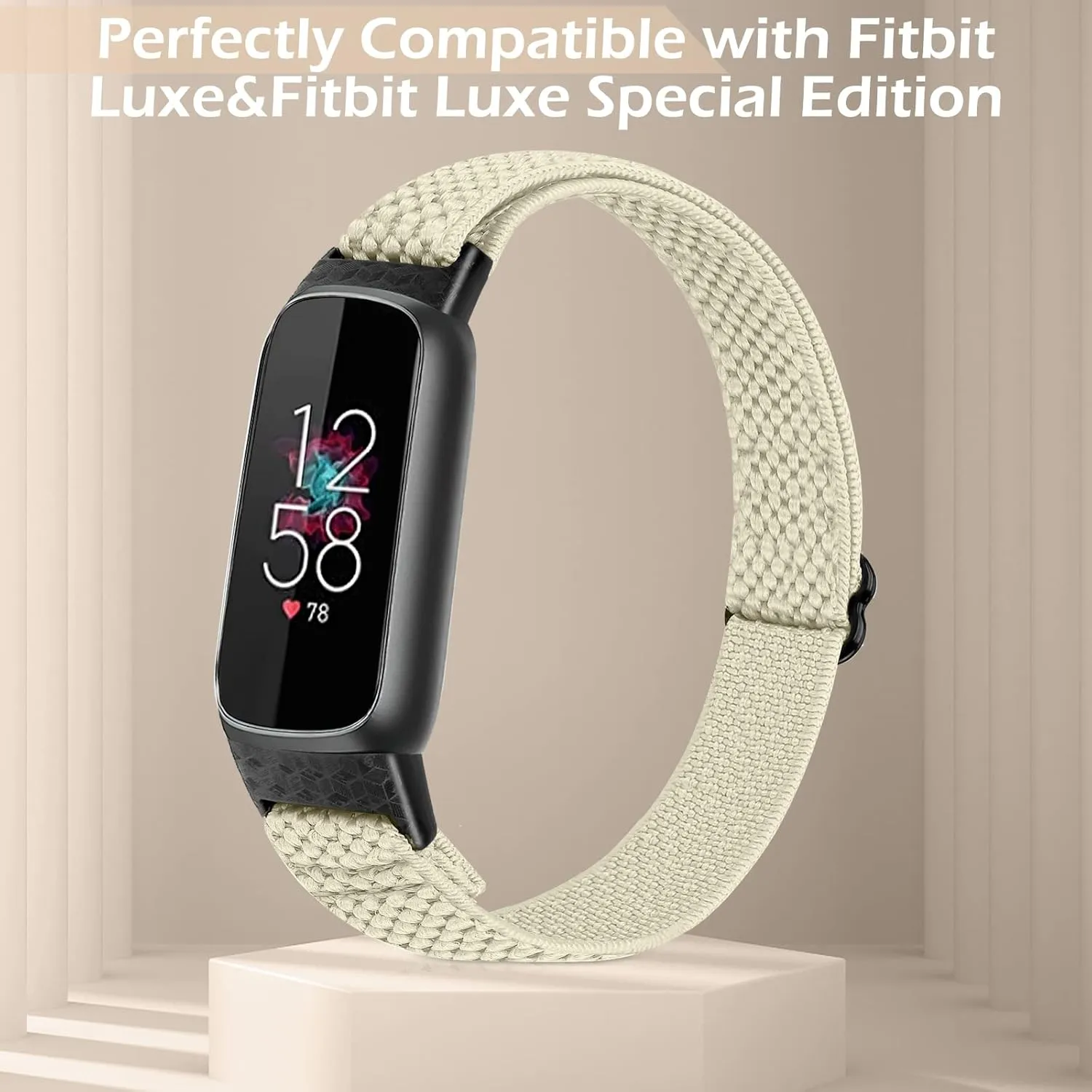 3 Pack Solo Loop Elastic Nylon Bands Compatible with Fitbit Luxe Bands for Women Men,Stretchy Adjustable Breathable Comfortable Sports Replacement Straps Wristband for Fitbit Luxe
