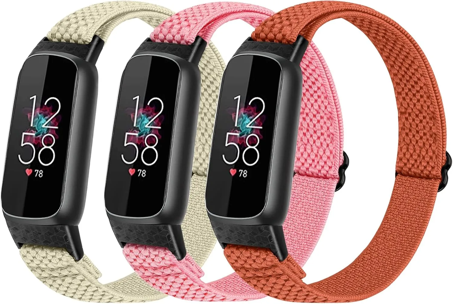 3 Pack Solo Loop Elastic Nylon Bands Compatible with Fitbit Luxe Bands for Women Men,Stretchy Adjustable Breathable Comfortable Sports Replacement Straps Wristband for Fitbit Luxe