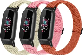 3 Pack Solo Loop Elastic Nylon Bands Compatible with Fitbit Luxe Bands for Women Men,Stretchy Adjustable Breathable Comfortable Sports Replacement Straps Wristband for Fitbit Luxe
