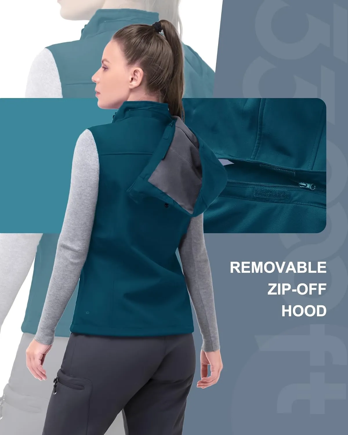 33,000ft Women's Hooded Lightweight Softshell Vest Fleece Lined Windproof Zip Up Sleeveless Jacket for Hiking Golf Running
