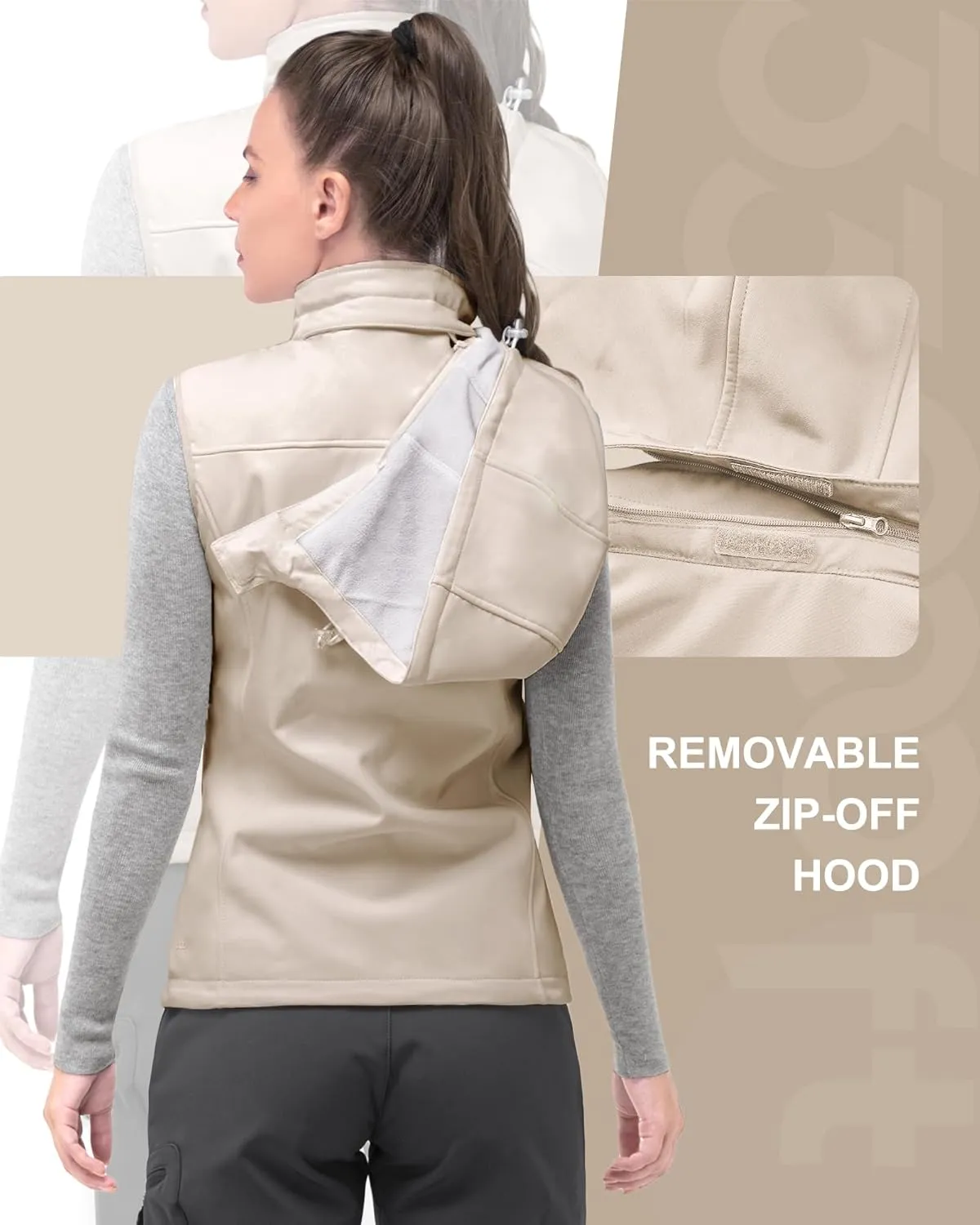 33,000ft Women's Hooded Lightweight Softshell Vest Fleece Lined Windproof Zip Up Sleeveless Jacket for Hiking Golf Running