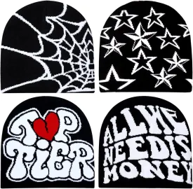 4 Pcs Beanies y2k for Women Men Spider Web Beanie Acrylic Knitted Hat Casual Beanies