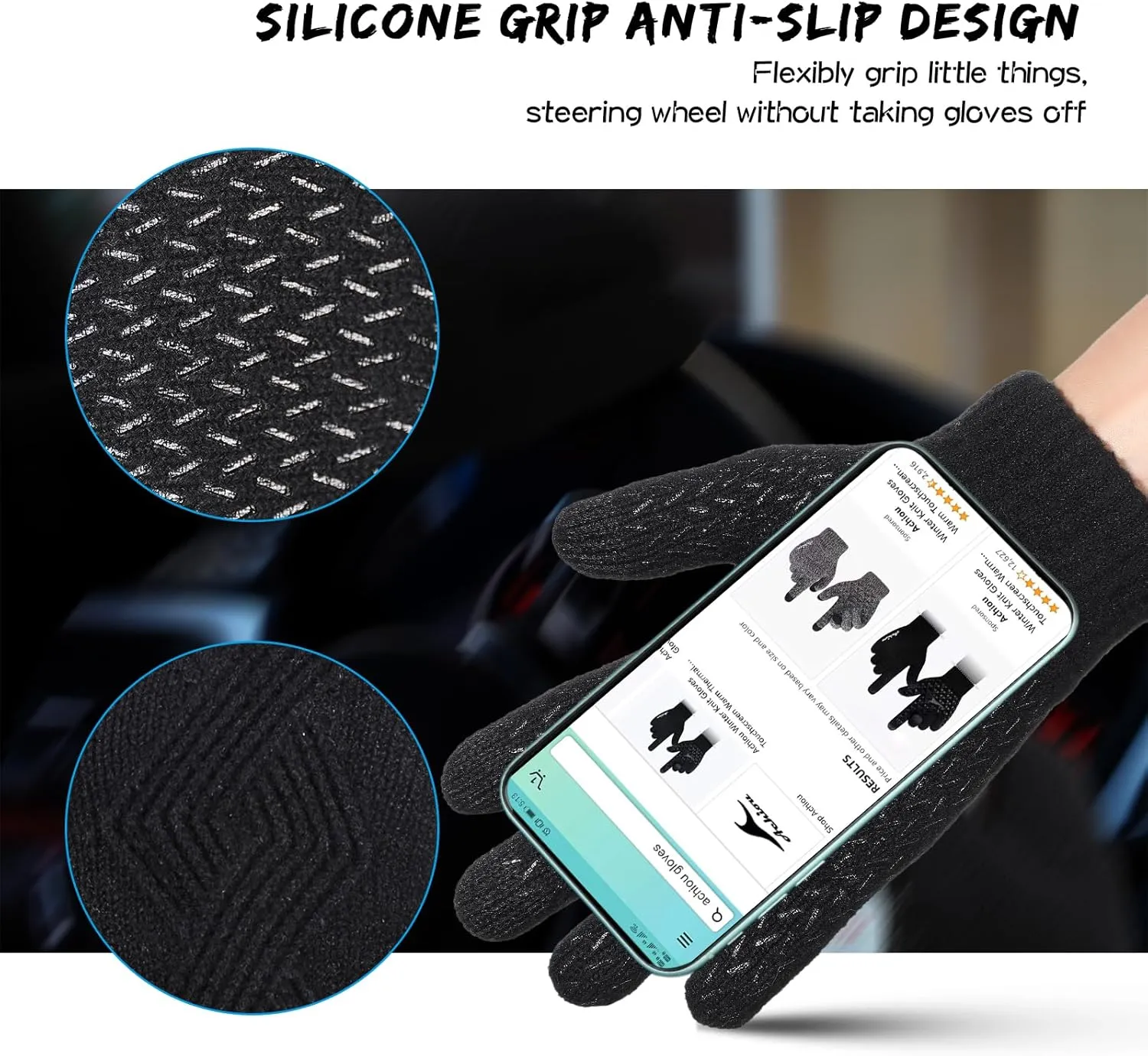 Achiou Winter Gloves for Men Women, Thicken Touch Screen Glove, Dual-Layer Knit Lining, Running Gloves for Cold Weather