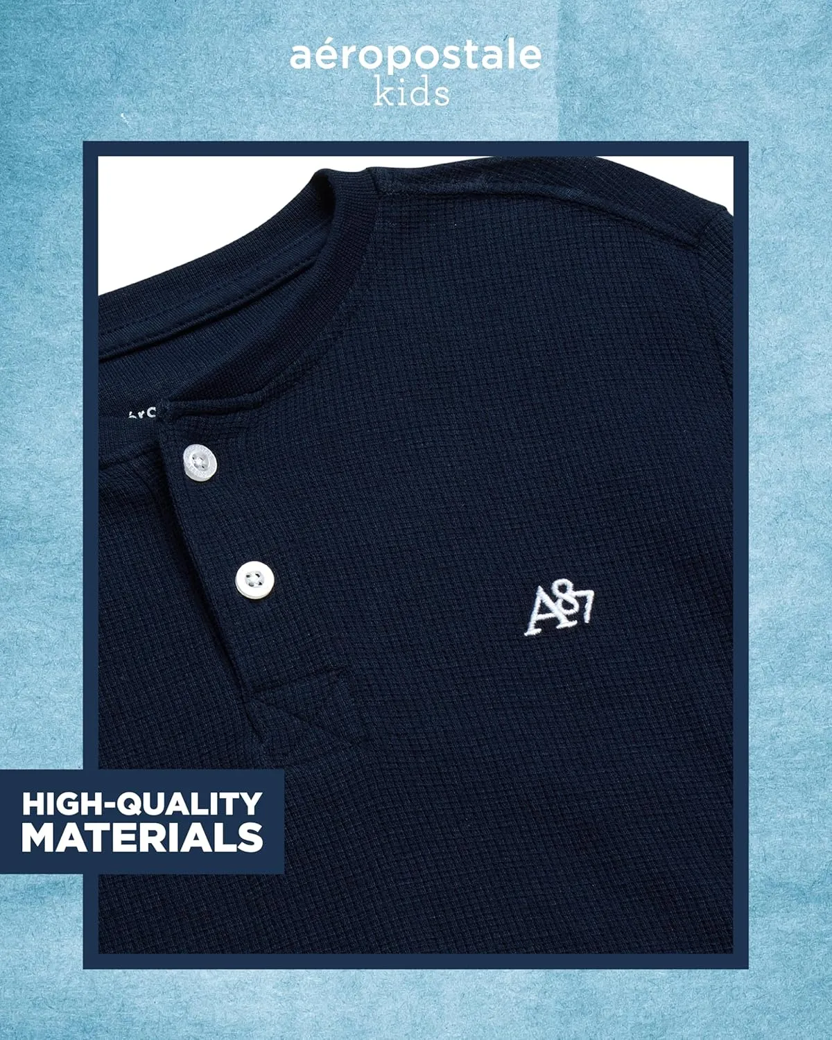 AEROPOSTALE Boys' Long Sleeve Henley Shirt - Cotton Ribbed Henley Long Sleeve Shirt - Thermal Henley Top for Boys (8-16)