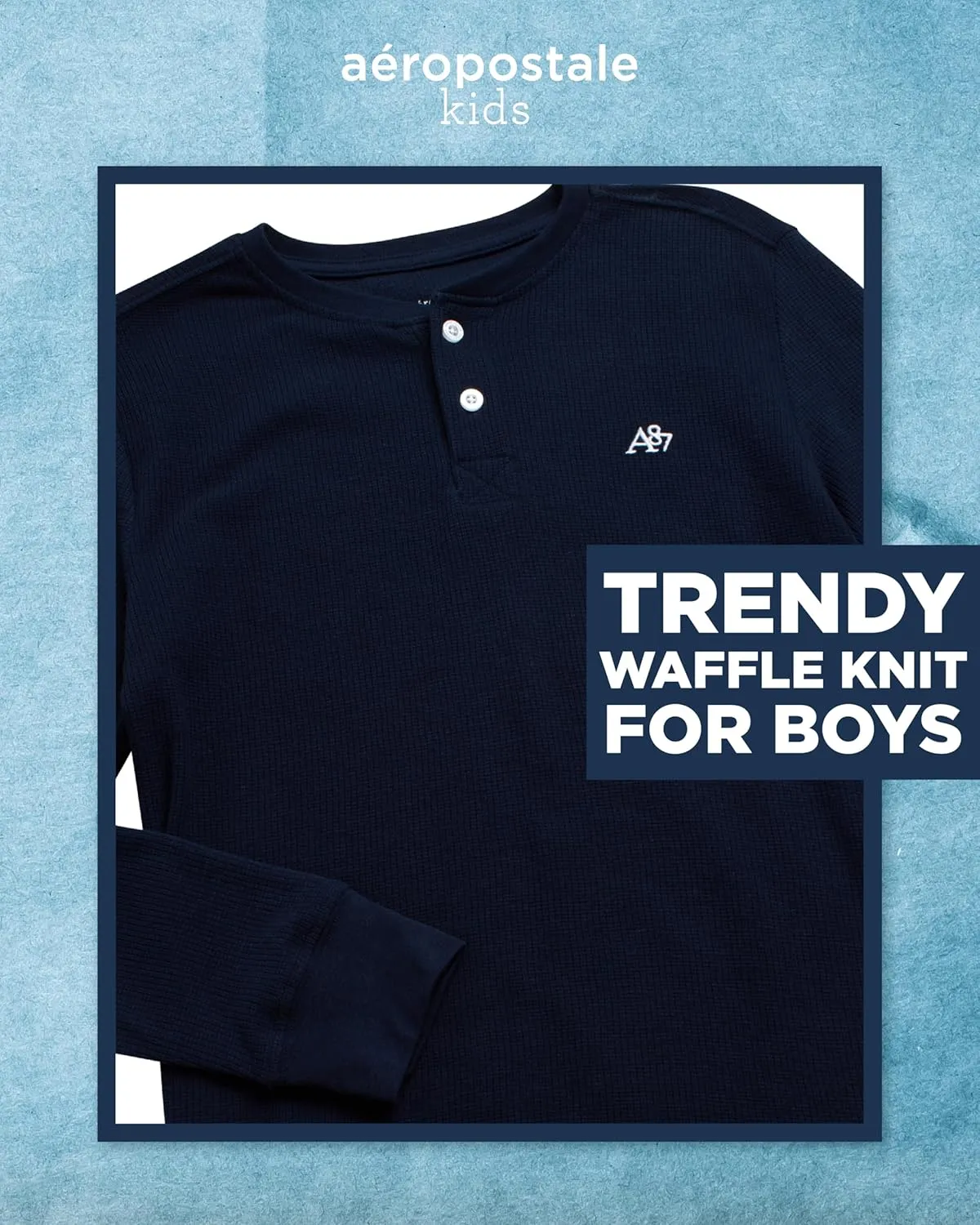 AEROPOSTALE Boys' Long Sleeve Henley Shirt - Cotton Ribbed Henley Long Sleeve Shirt - Thermal Henley Top for Boys (8-16)