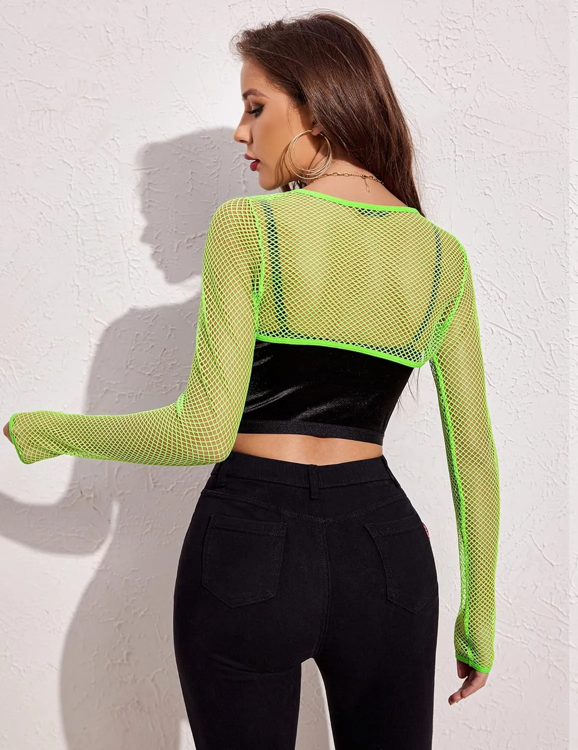 Avidlove Women Fishnet Long Sleeve Crop Top See Through Shirt Sheer Blouse Sexy Outfits