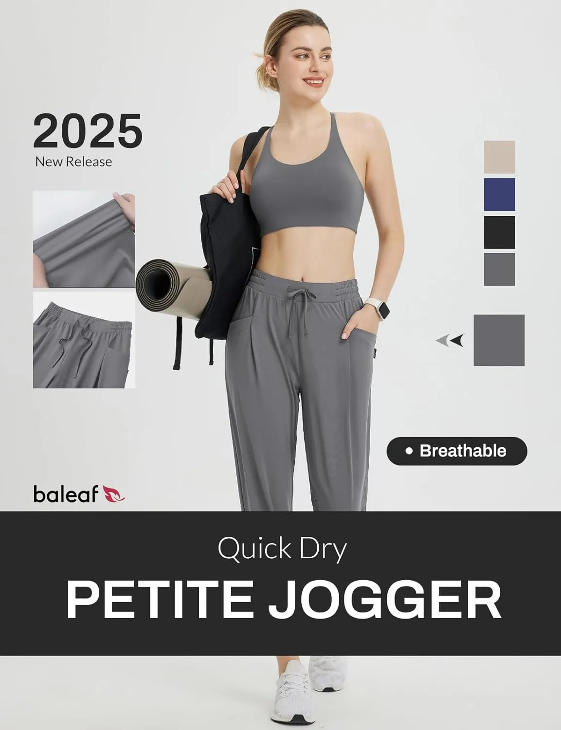 baleaf Women's Petite Joggers Capri Sweatpants Drawstring Track Pants Travel Lounge Cropped Pants with Pockets