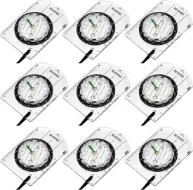 BBTO 9 Pieces Orienteering Compass Hiking Backpacking Camping Compass Map Reading Outdoor Waterproof Tool for Scout Kids Women
