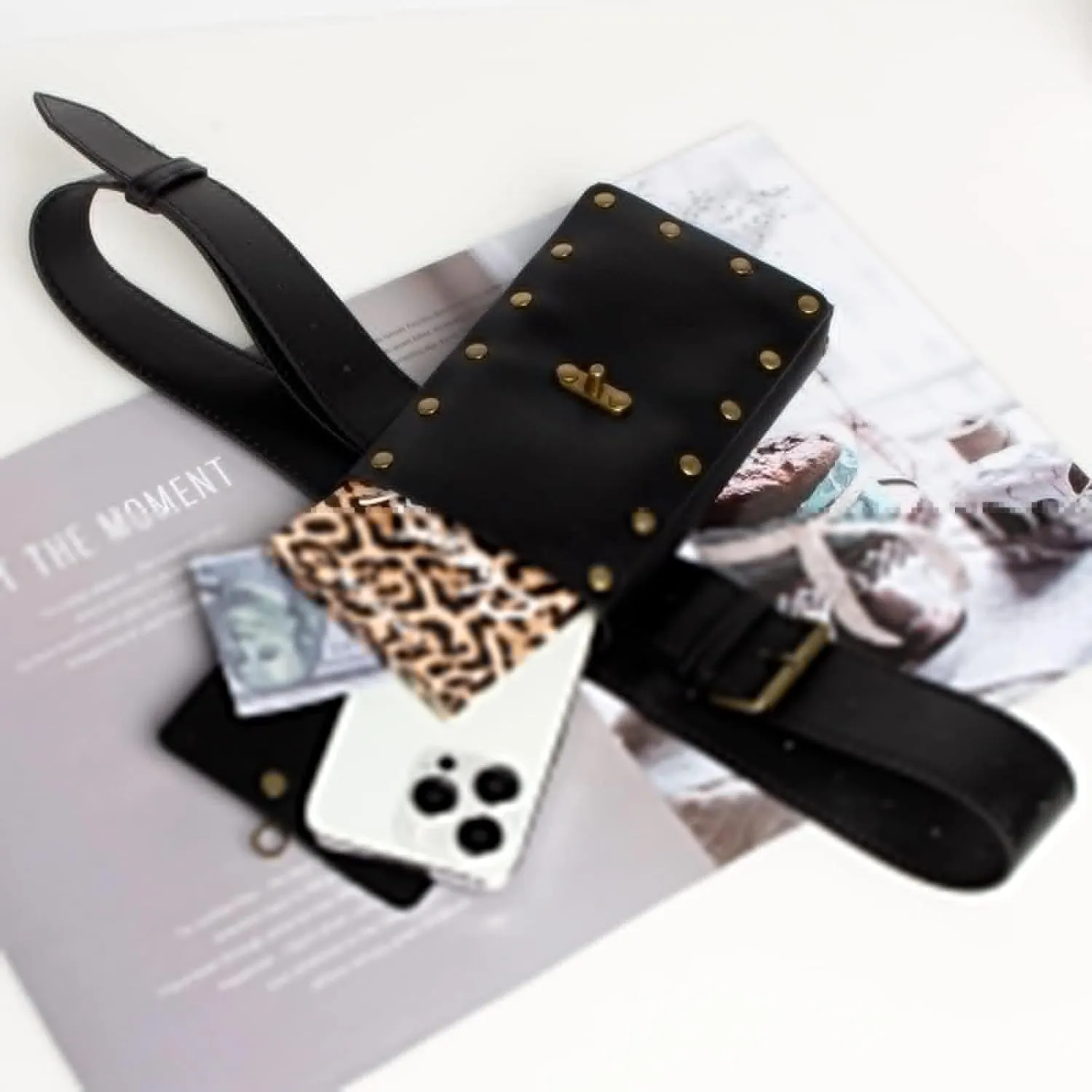 Belt Pouch Waist Bag Fanny Pack Steampunk Phone Holder Medieval Bag Leather Belt Renaissance Cosplay Costume Accessories (3Bottle-Black)