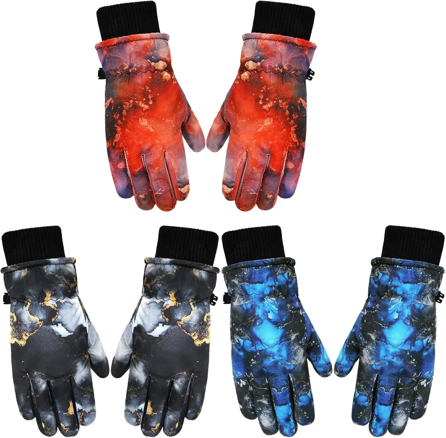 Bencailor 3 Pairs Kids Winter Gloves Waterproof Snow Ski Gloves Warm Windproof Adjustable Mittens for Boy Girl Outdoor
