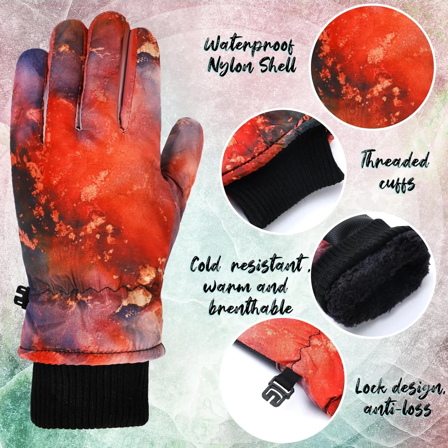Bencailor 3 Pairs Kids Winter Gloves Waterproof Snow Ski Gloves Warm Windproof Adjustable Mittens for Boy Girl Outdoor