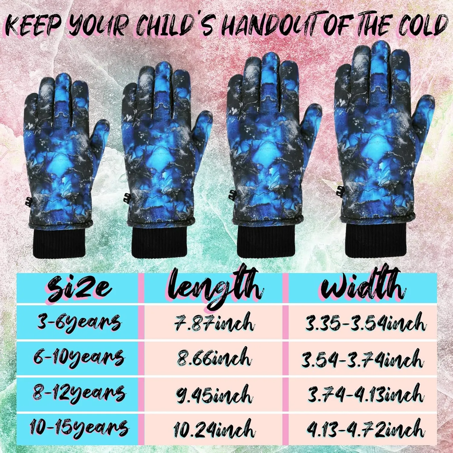 Bencailor 3 Pairs Kids Winter Gloves Waterproof Snow Ski Gloves Warm Windproof Adjustable Mittens for Boy Girl Outdoor