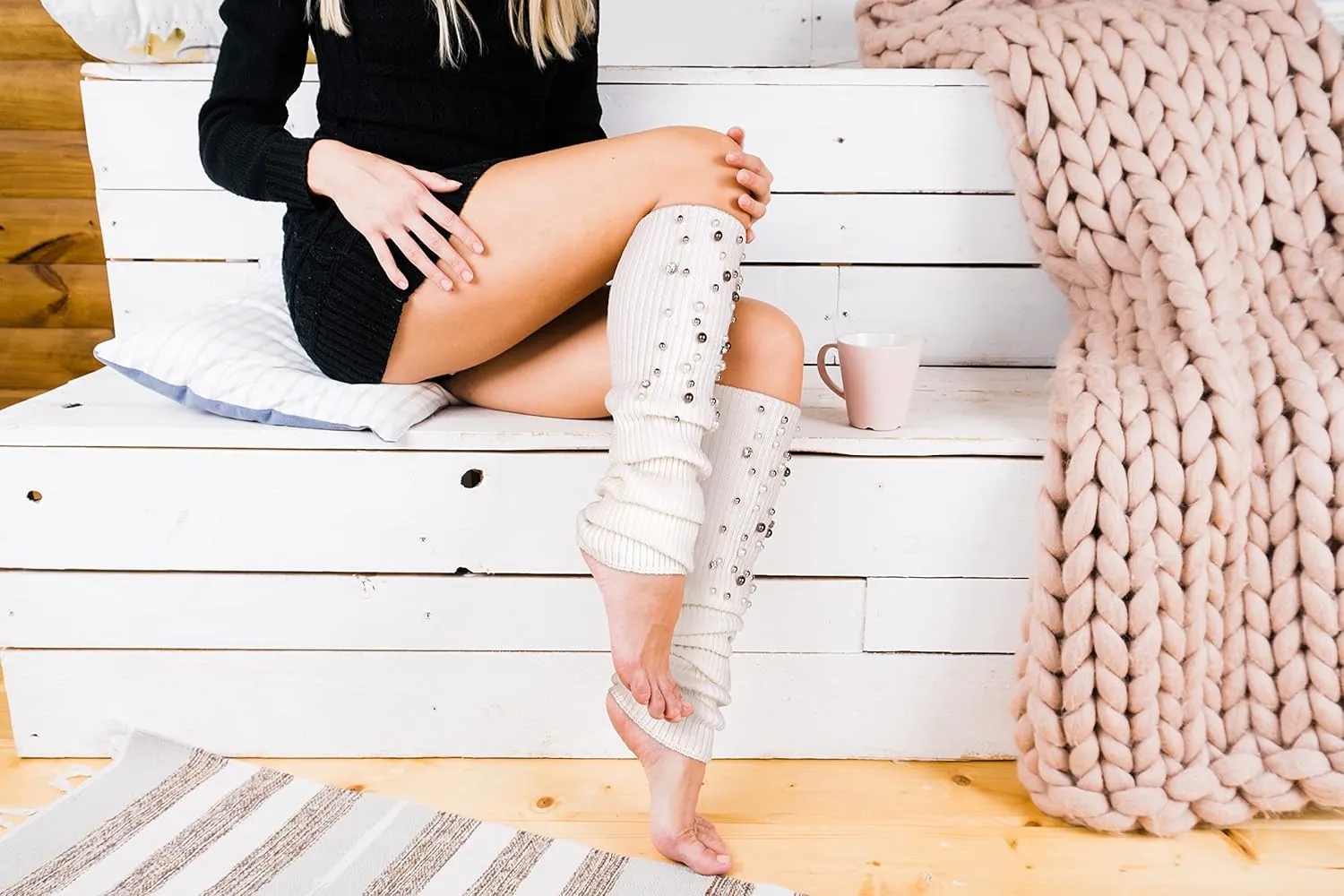 Benefeet Sox Womens Leg Warmers 80s Crochet Cable Knit Thigh High Boot Socks Long Over Knee High Footless Socks Leg Warmer