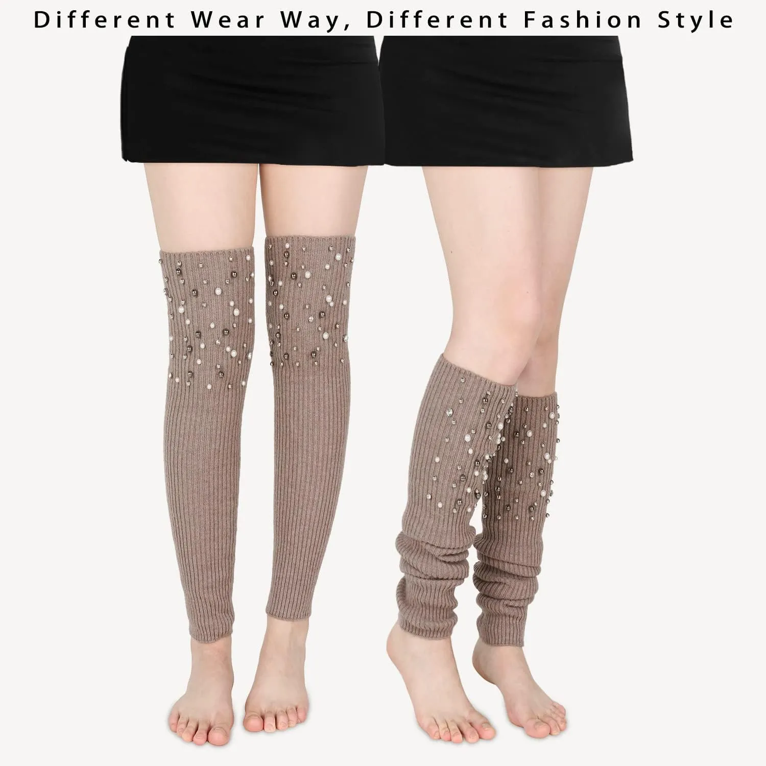Benefeet Sox Womens Leg Warmers 80s Crochet Cable Knit Thigh High Boot Socks Long Over Knee High Footless Socks Leg Warmer