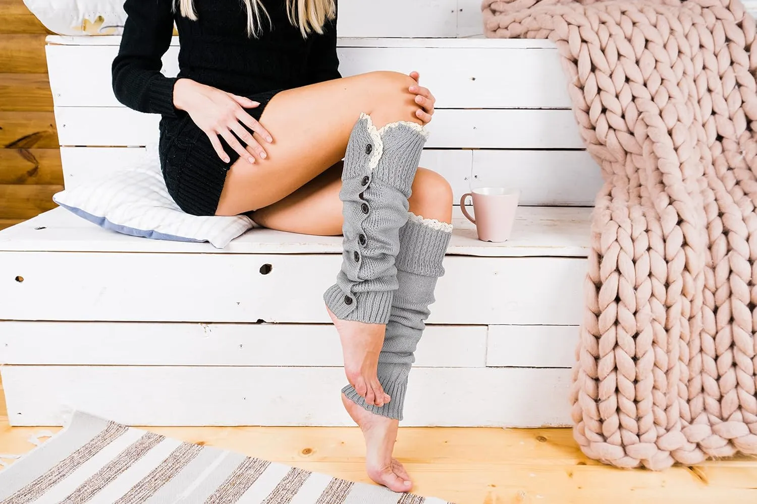 Benefeet Sox Womens Leg Warmers 80s Crochet Cable Knit Thigh High Boot Socks Long Over Knee High Footless Socks Leg Warmer