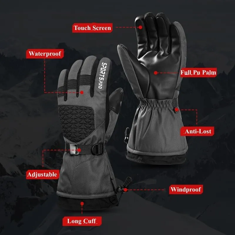 Black Winter Ski Snow Gloves for Men, Women & Youth - Waterproof, Thermal, Hand Warm - Skiing, Snowboarding - Unisex Adult - Ambidextrous - 1 Pair