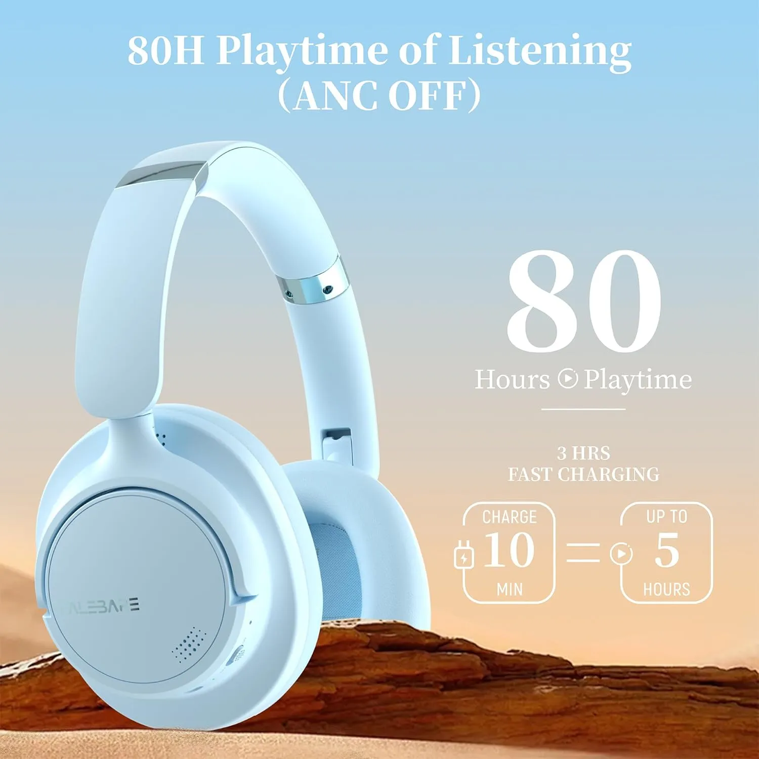 Bluetooth Headphone Over The Ear, Noise Cancelling Headphones Wireless Headsets Bluetooth with Mic, 80H Playtime, Deep Bass, Comfort Fit, Portable Lightweight Headphones for Travel, Home