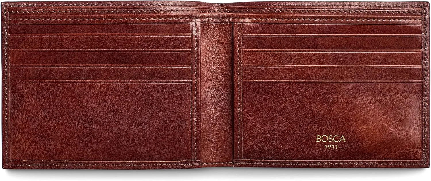 Bosca Men's Wallet, Old Leather 8-Pocket RFID Wallet for Men, Dark Brown
