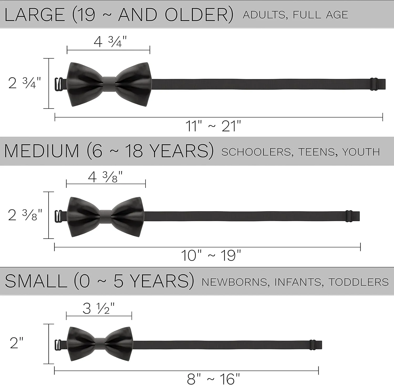 Bow Tie House Satin Classic Pre-Tied Bow Tie Formal Solid Tuxedo for Adults & Children