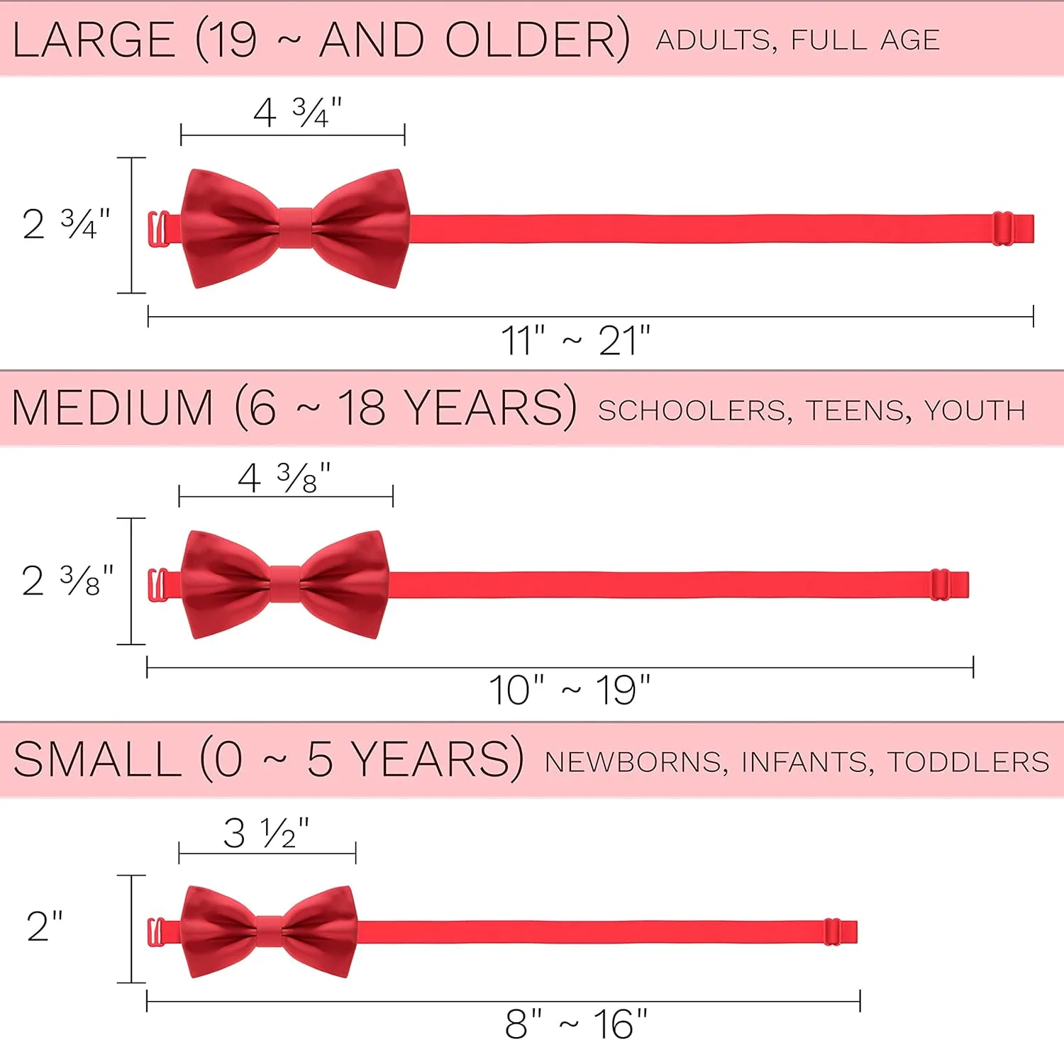 Bow Tie House Satin Classic Pre-Tied Bow Tie Formal Solid Tuxedo for Adults & Children