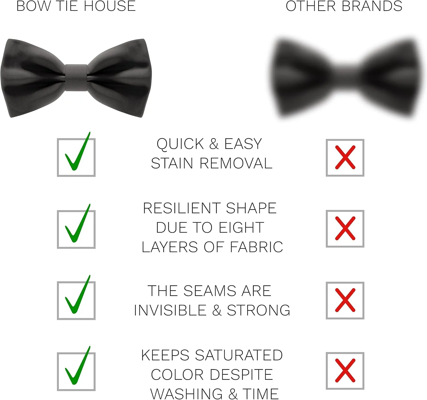 Bow Tie House Satin Classic Pre-Tied Bow Tie Formal Solid Tuxedo for Adults & Children