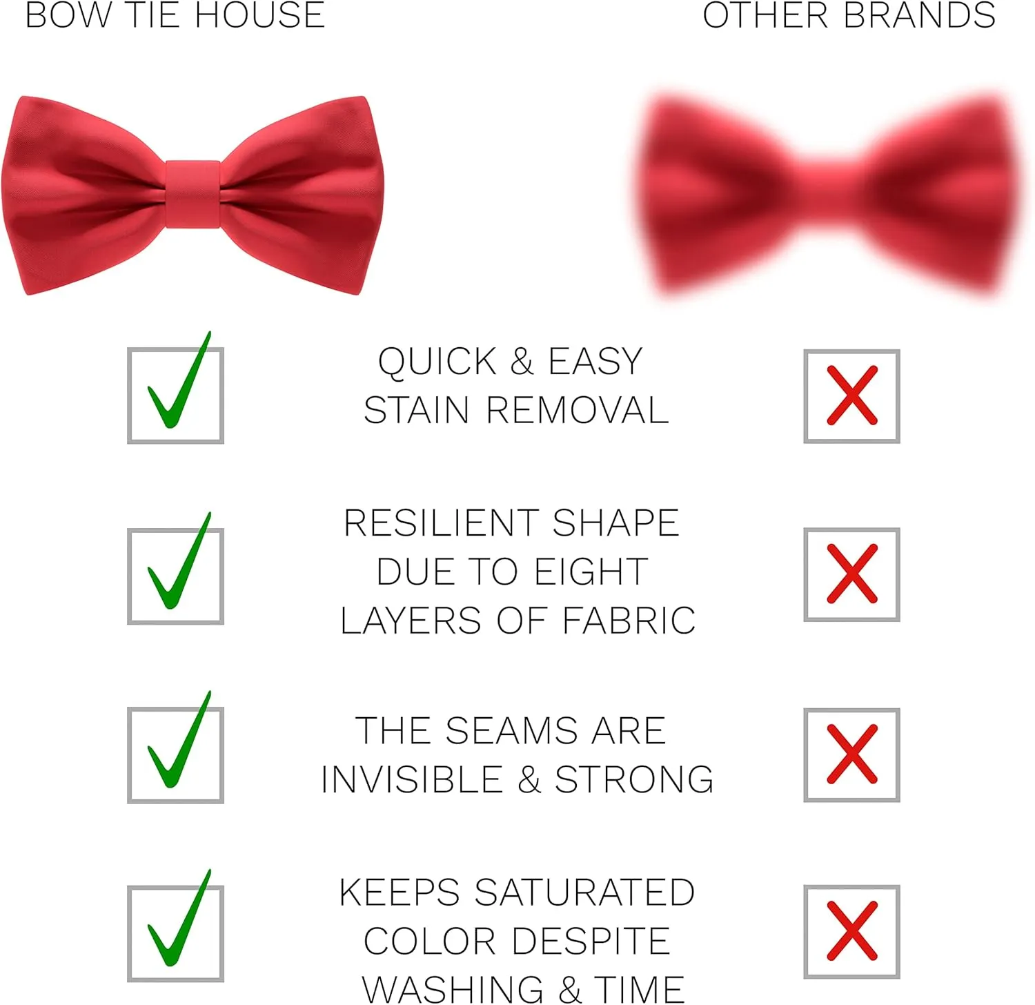 Bow Tie House Satin Classic Pre-Tied Bow Tie Formal Solid Tuxedo for Adults & Children