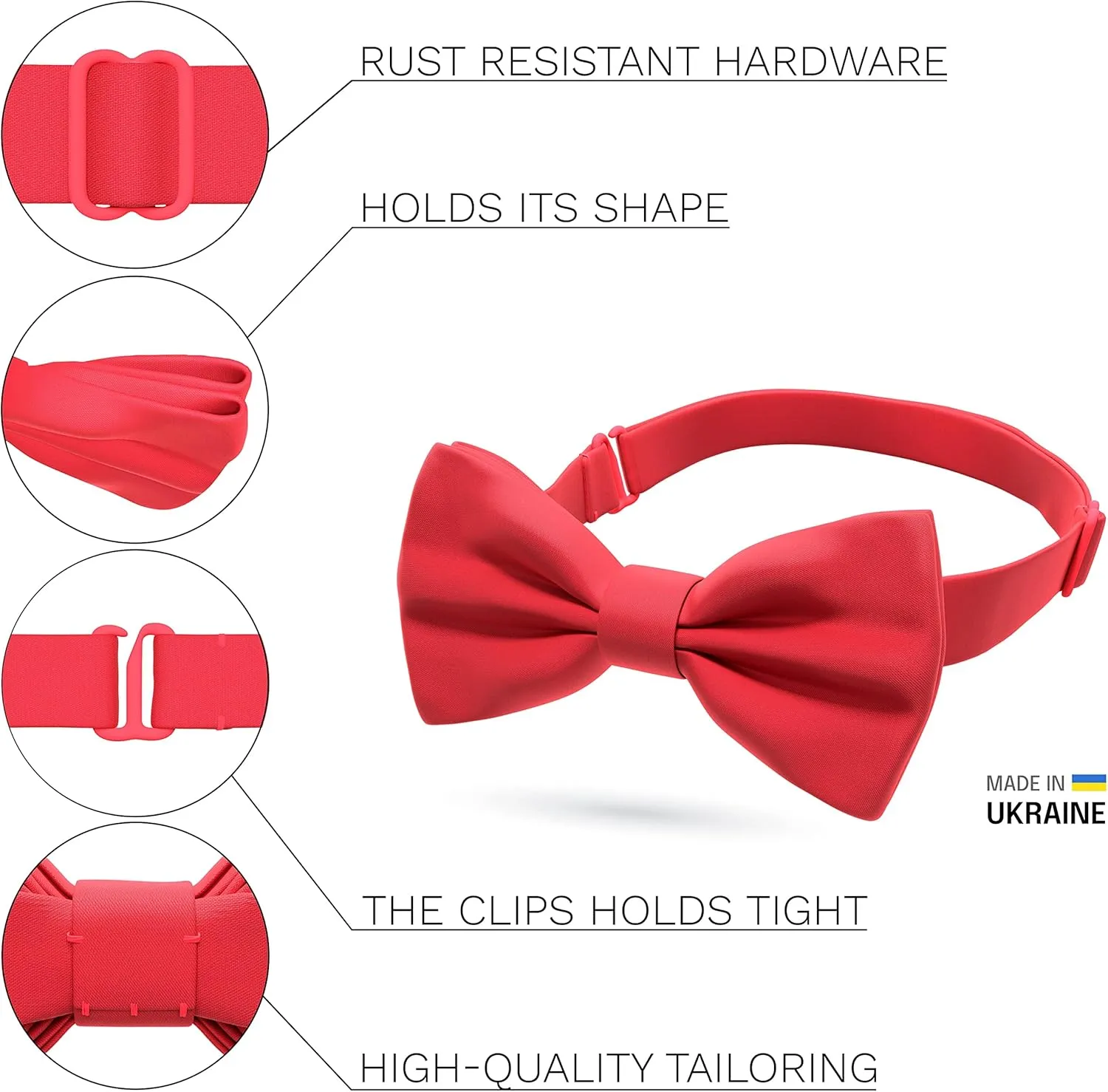 Bow Tie House Satin Classic Pre-Tied Bow Tie Formal Solid Tuxedo for Adults & Children