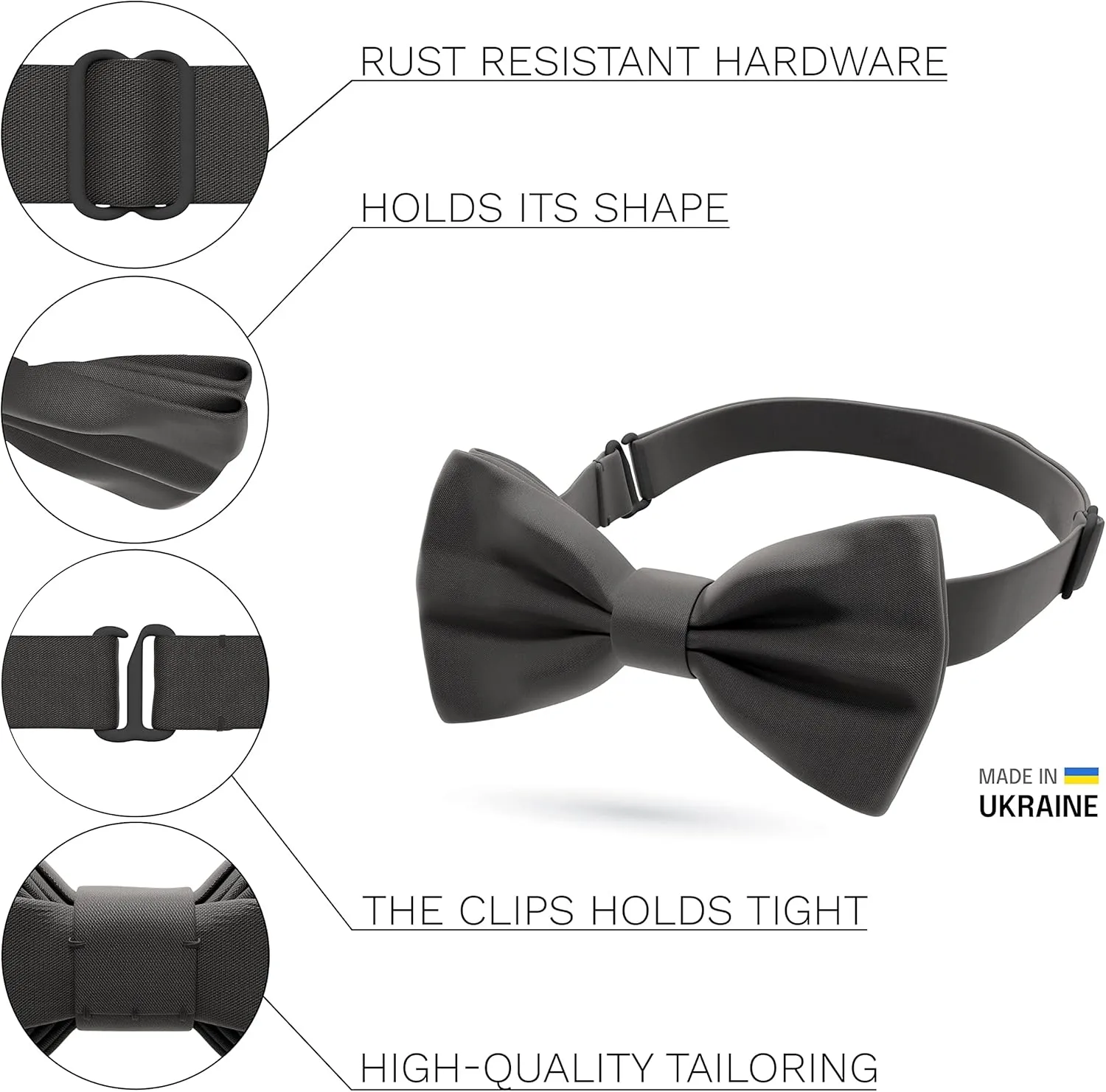 Bow Tie House Satin Classic Pre-Tied Bow Tie Formal Solid Tuxedo for Adults & Children