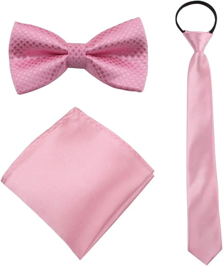 Boys Bow Tie Pocket Square Necktie - 3 Piece Set for Kids with Wedding Praty