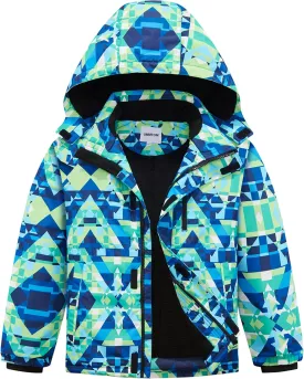 Boys Waterproof Ski Jacket Fleece Lined Warm Winter Snow Coat Hooded Winter Jacket for Kids